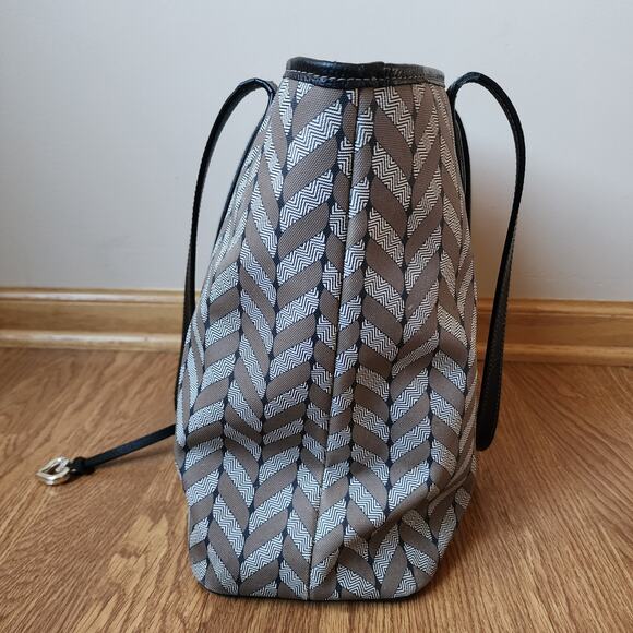 Brighton Roomey Black Leather & Saffian Interlok Tote Canvas Large Shoulder Bag - Picture 2 of 11